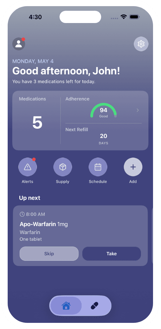 Medli app running on iPhone